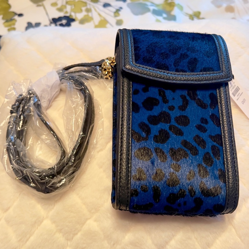 Talbots new faux calfskin Cobalt blue animal print crossbody in smart phone size